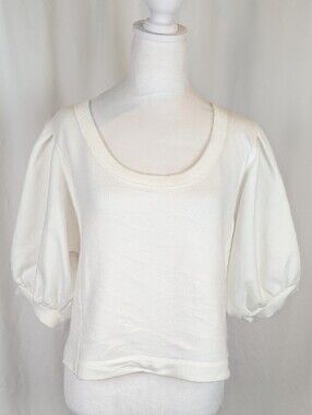 AERIE NWOT Cream Seams Right Cropped Puff Sleeve Sweatshirt Size L